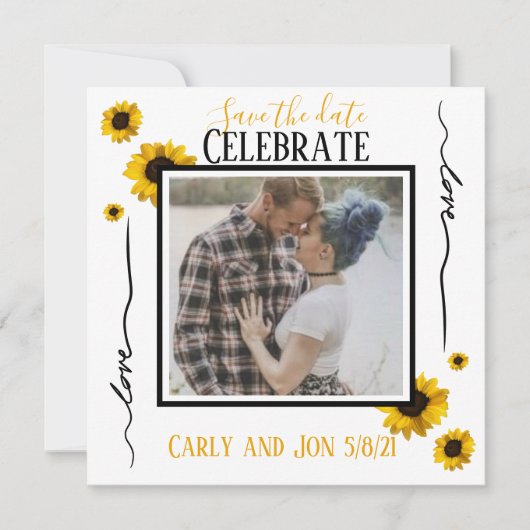 Save the Date Liebe und goldene Sonnenblumen Einladung (Vorderseite)