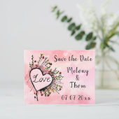 Save the Date Liebe und Herz Postkarte (Stehend Vorderseite)