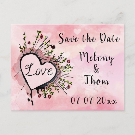 Save the Date Liebe und Herz Postkarte (Vorderseite)