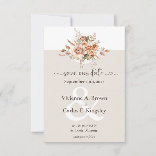 Save the Date Light Earth Tone Boho Floral Foto (Vorderseite)