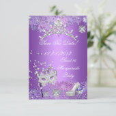 Save the Date Lila 16 . Geburtstag 16 Masquerade (Stehend Vorderseite)