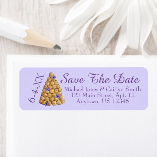 Save the Date Lila Croquembouche Hochzeitstorte (Insitu)