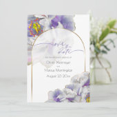 Save the Date Lila Exotic Floral Einladung (Stehend Vorderseite)