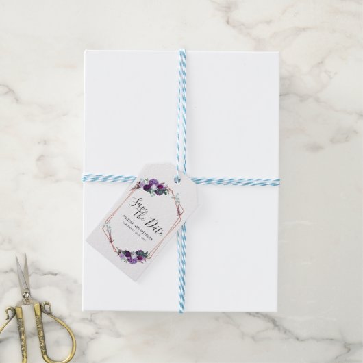 Save the Date Lila Geschenkanhänger (Mit Garn)