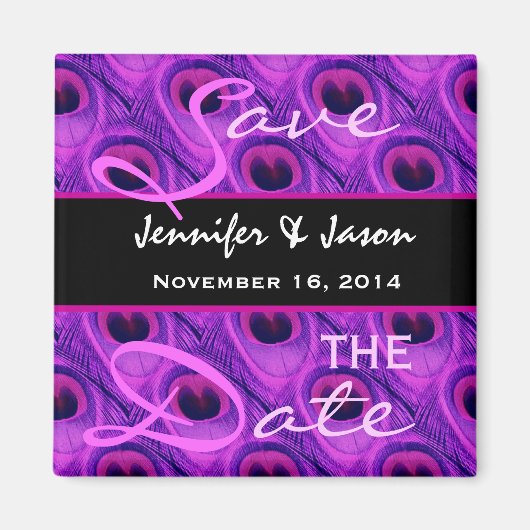 Save the Date Lila Peacock Feathers Magnet (Vorne)