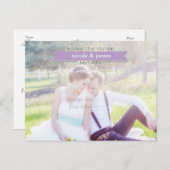 SAVE THE DATE Lila Typografie Foto Postkarte (Vorne/Hinten)