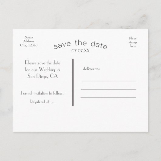 SAVE THE DATE Lila Typografie Foto Postkarte (Rückseite)