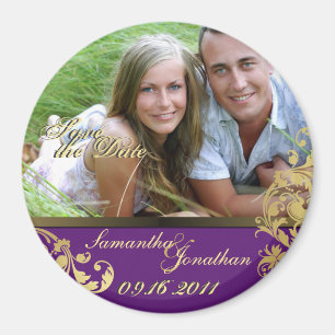 Save the Date Lila u. Goldschimmer-Blumenmagnet Magnet