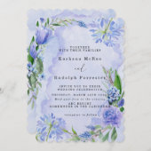 Save the Date lila und blaue florale Karte (Vorne/Hinten)