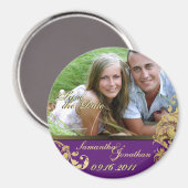 Save the Date Lila und Gold Shimmer Blumenmagnet Magnet (Vorderseite/Rückseite)