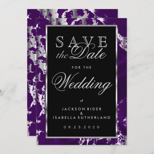 Save the Date Lila und Silbermarmor (Vorne/Hinten)
