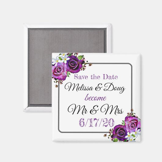 Save the Date Lila Wedding Magnet (Vorderseite/Rückseite)