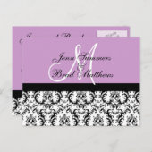 Save the Date Lilac Monogram Damask Card Ankündigungspostkarte (Vorne/Hinten)