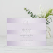 Save The Date | Lilac Shimmer Stripes Monogramm (Stehend Vorderseite)
