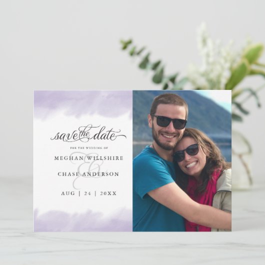 Save The Date | Lilac Watercolor Stroke Einladung (Stehend Vorderseite)
