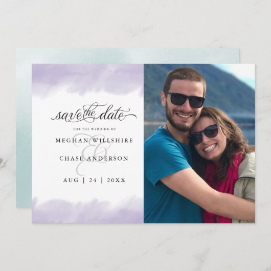 Save The Date | Lilac Watercolor Stroke Einladung (Vorne/Hinten)