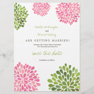 Save the Date Linen Pink & Grüne Blume blüht
