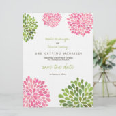 Save the Date Linen Pink & Grüne Blume blüht (Stehend Vorderseite)