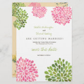 Save the Date Linen Pink & Grüne Blume blüht (Vorne/Hinten)