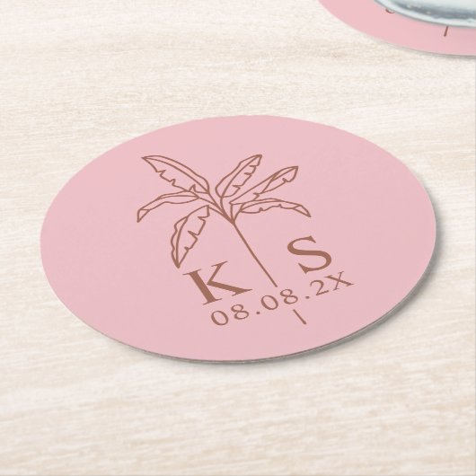 Save the Date Logo für die Palm Tree Runder Pappuntersetzer (Angewinkelt)
