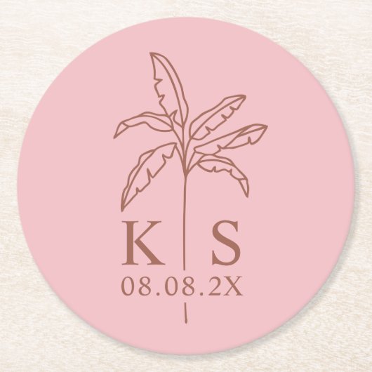Save the Date Logo für die Palm Tree Runder Pappuntersetzer (Vorderseite)