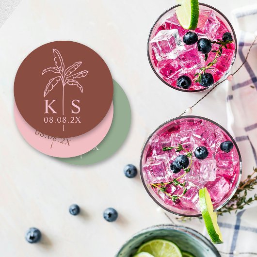 Save the Date Logo für die Palm Tree Runder Pappuntersetzer