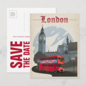 Save The Date | London - Red Bus Ankündigungspostkarte (Vorne/Hinten)
