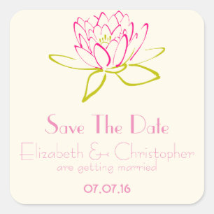 Save the Date Lotus Blume / Wasserlilie Quadratischer Aufkleber