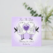Save the Date Love Bird Einladung Lila (Stehend Vorderseite)
