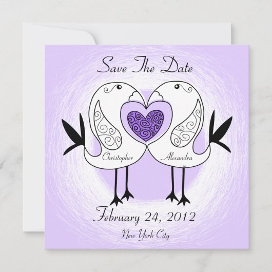 Save the Date Love Bird Einladung Lila (Vorderseite)