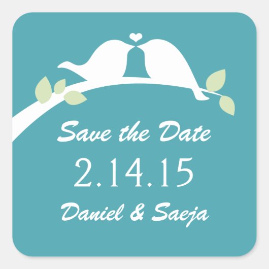 Save the Date Love Birds Quadratischer Aufkleber (Vorderseite)