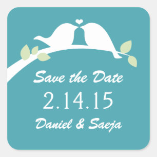 Save the Date Love Birds Quadratischer Aufkleber