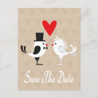 Save the Date Lovebirds & Hearts Postkarte