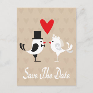 Save the Date Lovebirds & Hearts Postkarte