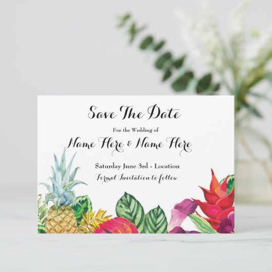 Save the Date Luau Rustikale Aloha Tropenleuchten (Stehend Vorderseite)