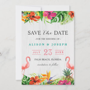 Save The Date   Luau Tropical Floral Flamingo