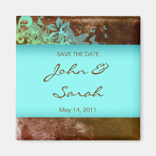 Save the Date Magnet blaues Braun Blumengrunge