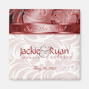 Save the Date Magnet-Blumenblatt-Silber-Rot Magnet