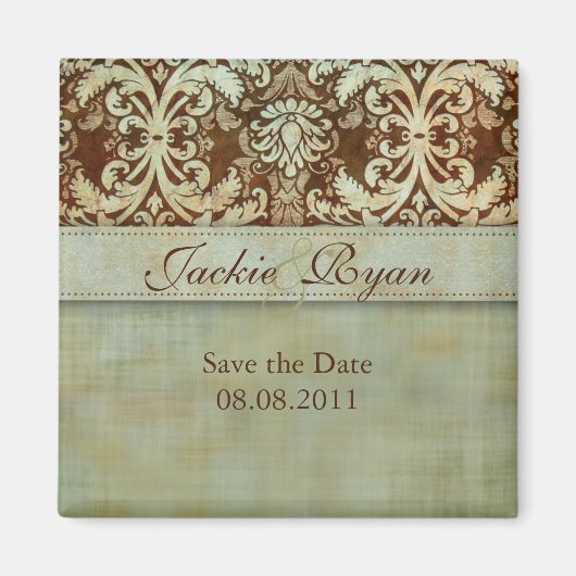 Save the Date Magnet Damask Green Vintag (Vorne)
