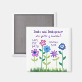 "Save the Date" Magnet, Rosa und Blau Blumen Magnet (Vorderseite/Rückseite)