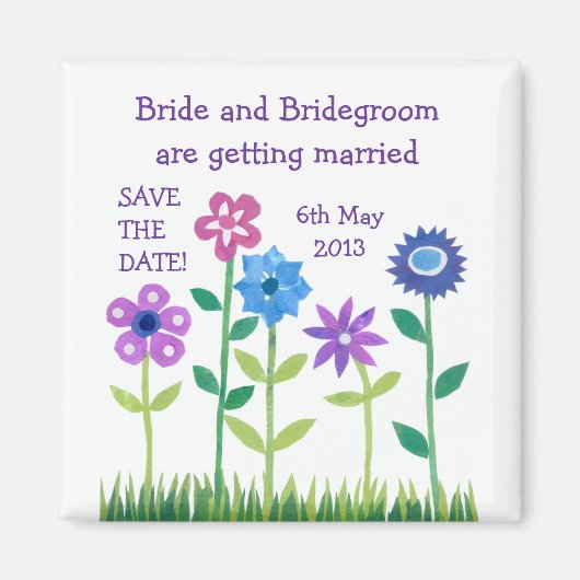 "Save the Date" Magnet, Rosa und Blau Blumen Magnet (Vorne)