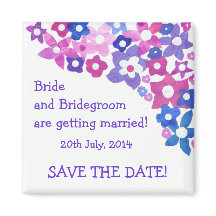 "Save the Date" Magnet, Rosa und Blau Blumen