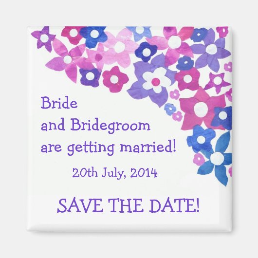 "Save the Date" Magnet, Rosa und Blau Blumen Magnet (Vorne)
