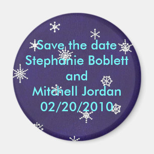 Save the Date Magnet, Schneeflocken auf Marineblau Magnet