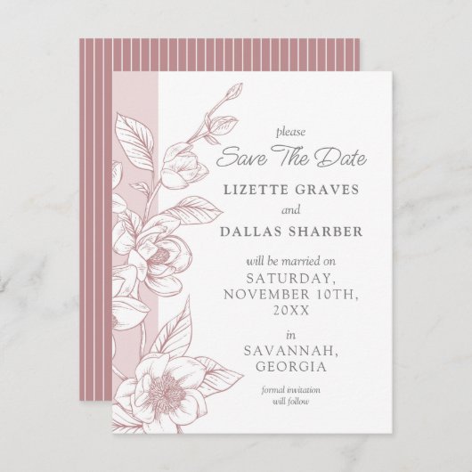 Save the Date Magnolia Blush Southern Wedding Card Einladung (Vorne/Hinten)