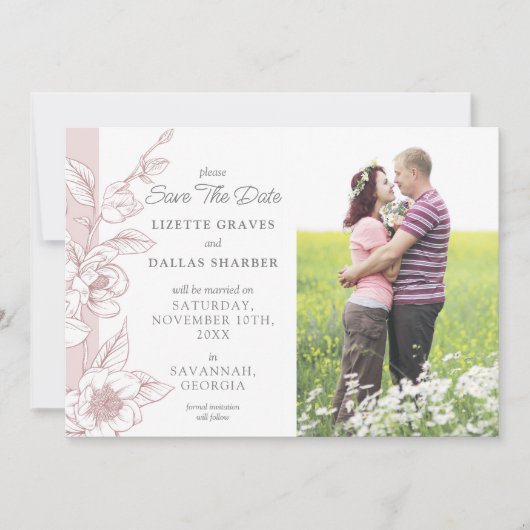 Save the Date Magnolia Blush Wedding 4-Foto Card Einladung (Vorderseite)