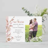 Save the Date Magnolia Blush Wedding 4-Foto Folieneinladung (Stehend vorne)