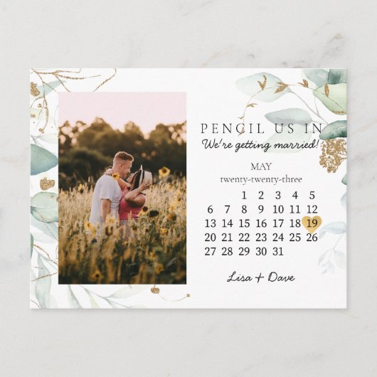 Save the Date Mai 2023 Botanisches Elegant Gold Postkarte (Vorderseite)