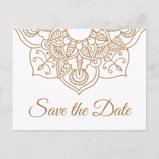 Save the Date Mandal Wedding Verlobung Brown Boho Postkarte (Vorderseite)