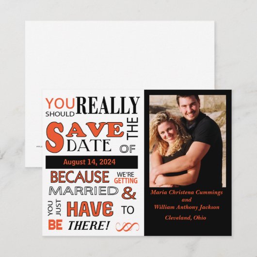 Save the Date (Mandarine) Ankündigung (Vorne/Hinten)